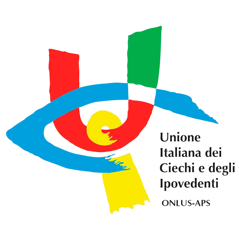 Logo UICI. Il logo è composto da una “ U “ in stampatello maiuscolo a sinistra di colore rosso e a destra, un piccolo pezzo bianco e il restante verde intersecata con un occhio con i contorni azzurri, l' iride gialla e la pupilla trasparente, sotto c' è una striscia gialla in verticale, a destra c' è la scritta “ Unione Italiana dei Ciechi e degli Ipovedenti “ e sotto in maiuscolo “ONLUS – APS “