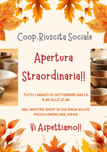 locandina dai colori autunnali per pubblicizzare l'apertura straordinaria con gli orari